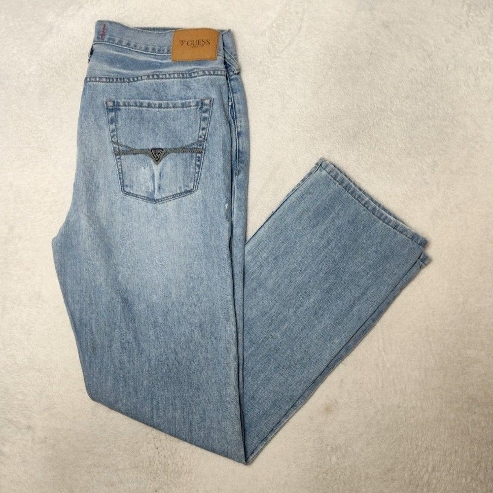 Guess Jeans Mens 34x32‎ Blue Slim Straight Del Mar Fit Distressed 5-Pocket
